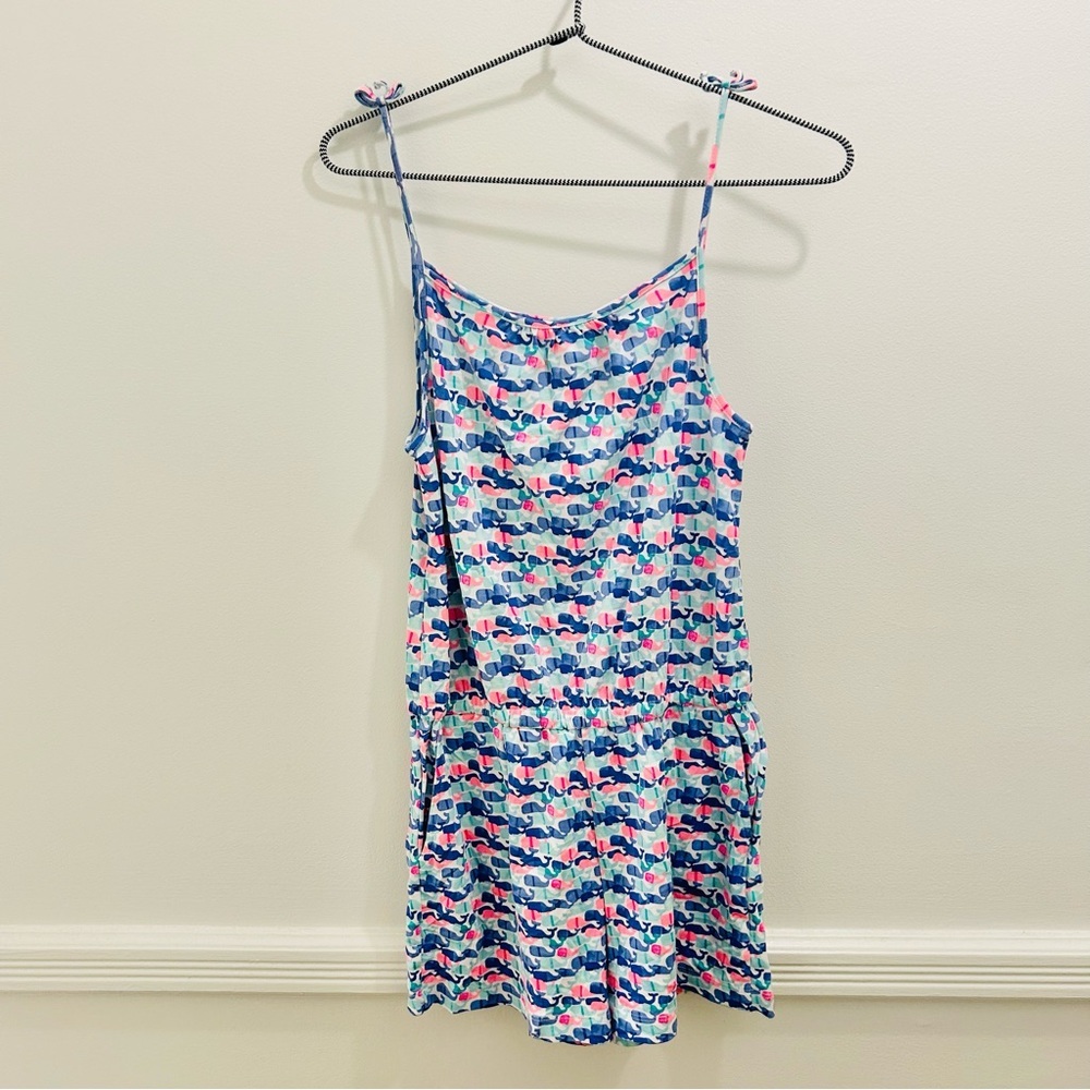 Vineyard Vines Girls Romper XL whale print pink blue teal green shorts